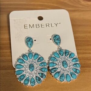 Emberly Turquoise and Silver colored Floral Earrings